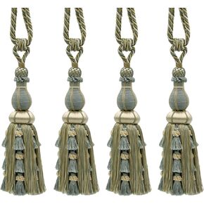 Large Elegant Curtain & Drapery Tassel Tieback, Tassel Length 12" (30.5cm), 30" Spread (76cm) # TBAX12, Burgundy Gold Red #1253 (Carmine Red, Yellow Gold, Dark Red) Individually Sold