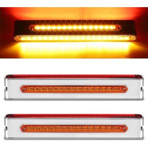 Partsam 2Pcs 12" Double Face Stop Turn Tail Light Bar Chrome with Side Marker Indicator Lights 55 LED, 12 Inch Triple Face Led Trailer Light Bar Surface Mount, 12" Double Face Auxiliary Light Bar