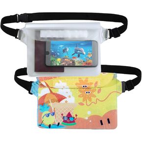 Waterproof Phone Pouch with Waist Strap 2 Pack, Waterproof Fanny Pack Bag Phones Floating Women Men for swimming, Beach Essentials for Vacation Must-Haves Kayaking Boating Snorkeling Travel