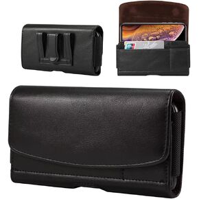 Phone Holster for iPhone 15, 15 Pro, 14, 14 Pro, 13 12 11 Pro XS / 11 XR and Samsung Galaxy S24 S23 S22 S21 S20 S10 A10e - Horizontal PU Leather Cell Phones Belt Case Holder with Clip Loop Pouch