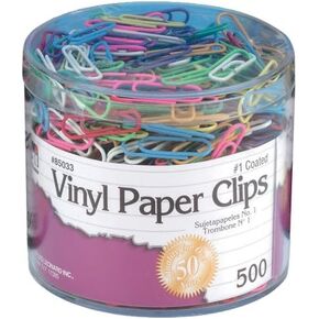 Charles Leonard Vinyl Coated Paper Clips, Size #1, Assorted Colors, 500/Box (85033)