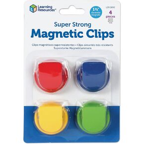 Learning Resources Super Strong Magnetic Clips,Set of 4 Clips, Holds Up to 20 Pounds, Home and Office Supplies, Back to School Supplies,Teacher Supplies