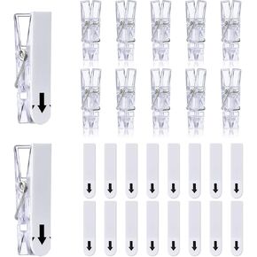 30 Pieces Small Size Hanging Wall Clips Plastic Wall Clips Hanger Clips for Pictures, 60 Pieces Sticky Strips for Home Office (Clear, 1.4 x 0.3 inch)
