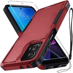 RMOCR Case for Moto G 5G 2022 with Tempered Glass Screen Protector[1 Pack], Heavy Duty Rugged Shockproof Full Body Protective Phone Cover,Black Matte