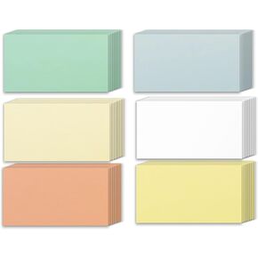 Blank Index Note Cards - 6 Color Assortment Lightweight Card Stock - Made in the U.S.A. - Great for School, Learning, Flash Cards, Work, Scratch Cards, and More! (3" x 5")