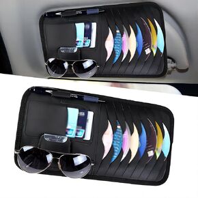 Pack-1 Car Visor CD Storage Pocket, Large Capacity Leather Vehicle Sunglasses Holder, Universal Waterproof Durable Automotive Bank Card Storage Accessories for Truck SUV Car (Beige)