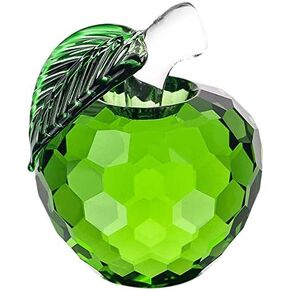 Crystal Apple Paperweight Art Glass Fruit with Leaf Collectible Figurines Gifts for Home Christmas Decor Ornament - Green