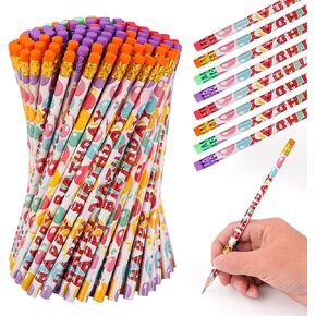 Kolewo4ever 200 Pcs Happy Birthday Pencils Colorful Printed Birthday Pencils for Students Happy Birthday Teacher Pencils Classroom with Top Erasers for Kids Birthday Party Supplies Favors