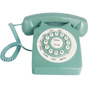 Beneno Retro Landline Telephone Green Classic Rotary Design Old Fashioned Corded Desk Phone with Ringer for Home and Office, Basic 80s Phones for Senior People
