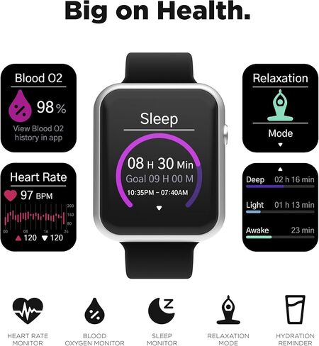 ساعة ذكية iTouch Air 4 - متتبع اللياقة البدنية، مراقب معدل ضربات القلب، وجه ساعة قابل للتخصيص - متتبع النشاط والسعرات الحرارية - أكثر من 100 وضع رياضي - اتصال بلوتوث in Kuwait