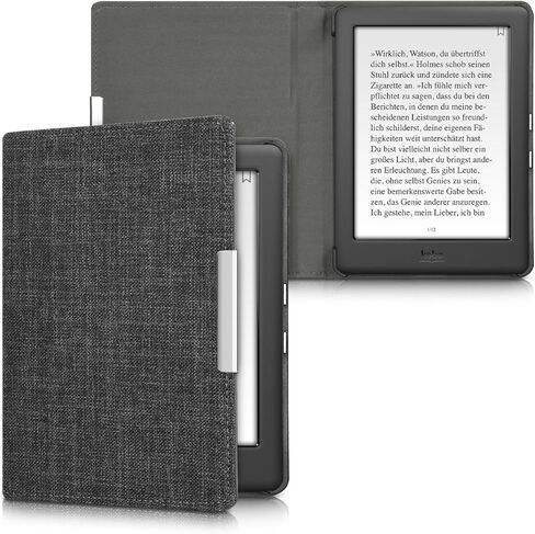 kwmobile Case Compatible with Kobo Glo HD/Touch 2.0 - Book Style Fabric e-Reader Cover Flip Folio Case - Dark Grey in Saudi Arabia