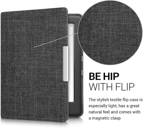 kwmobile Case Compatible with Kobo Glo HD/Touch 2.0 - Book Style Fabric e-Reader Cover Flip Folio Case - Dark Grey in Saudi Arabia