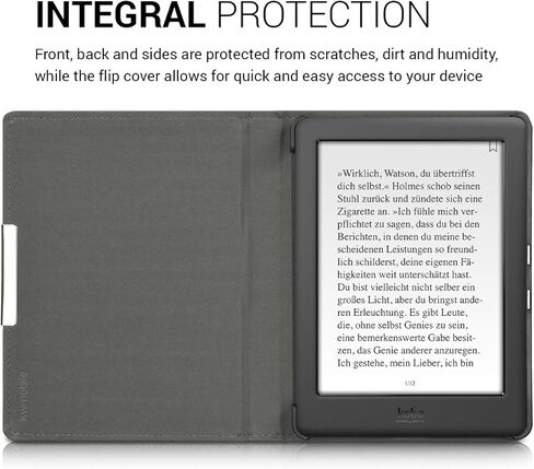 kwmobile Case Compatible with Kobo Glo HD/Touch 2.0 - Book Style Fabric e-Reader Cover Flip Folio Case - Dark Grey in Saudi Arabia