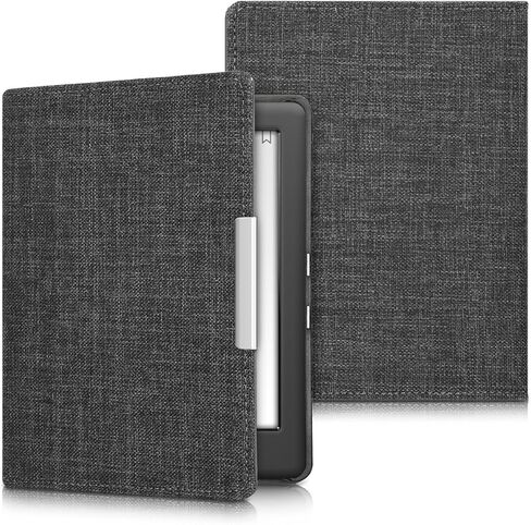 kwmobile Case Compatible with Kobo Glo HD/Touch 2.0 - Book Style Fabric e-Reader Cover Flip Folio Case - Dark Grey in Saudi Arabia
