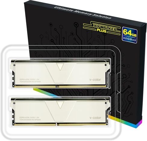 V-Color Skywalker Plus DDR4 64GB (32GBx2) 4266MHz (PC4-34100) CL19 Gaming Desktop Ram Memory Hynix IC Dual Rank 1.5V - Silver (TO432G42D819CSPSXK) in Saudi Arabia