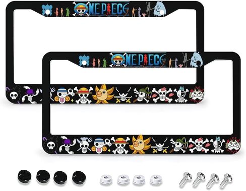 أنيمي إطار لوحة ترخيص السيارة 2 حزمة، لطيف أنيمي لوحة ترخيص يغطي حامل الديكور الألومنيوم علامة سيارة الإطار اكسسوارات السيارات للنساء الرجال 12.2 × 6.3 بوصة 2 فتحات مع مسامير (أنيمي 6) in Kuwait