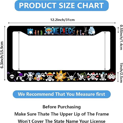 أنيمي إطار لوحة ترخيص السيارة 2 حزمة، لطيف أنيمي لوحة ترخيص يغطي حامل الديكور الألومنيوم علامة سيارة الإطار اكسسوارات السيارات للنساء الرجال 12.2 × 6.3 بوصة 2 فتحات مع مسامير (أنيمي 6) in Kuwait