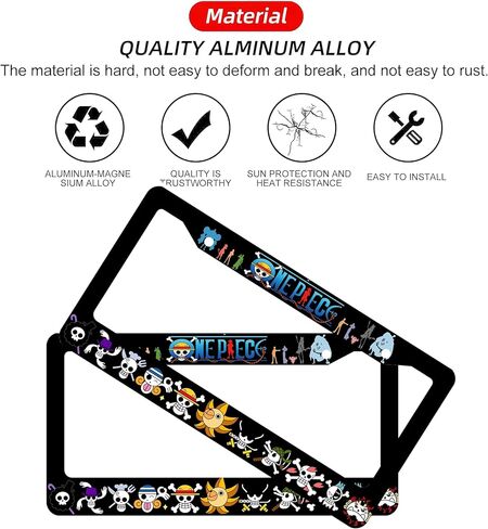أنيمي إطار لوحة ترخيص السيارة 2 حزمة، لطيف أنيمي لوحة ترخيص يغطي حامل الديكور الألومنيوم علامة سيارة الإطار اكسسوارات السيارات للنساء الرجال 12.2 × 6.3 بوصة 2 فتحات مع مسامير (أنيمي 6) in Kuwait