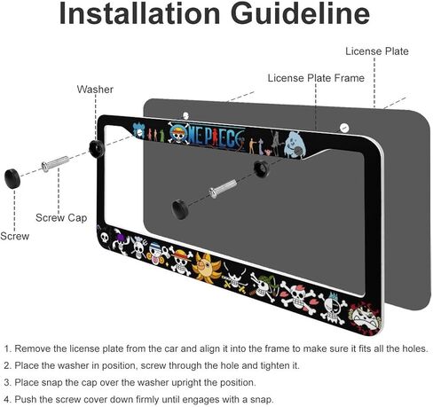 أنيمي إطار لوحة ترخيص السيارة 2 حزمة، لطيف أنيمي لوحة ترخيص يغطي حامل الديكور الألومنيوم علامة سيارة الإطار اكسسوارات السيارات للنساء الرجال 12.2 × 6.3 بوصة 2 فتحات مع مسامير (أنيمي 6) in Kuwait