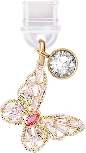 ELISE & FONDA TP334 Type-C USB Charging Port Anti Dust Plug Little Crystal Butterfly Cell Phone Charm for Samsung/Huawei/OnePlus/Xiaomi/oppo Android Phones (Pink) in Saudi Arabia