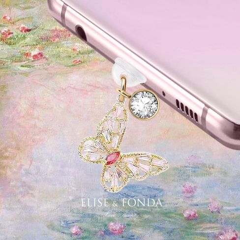 ELISE & FONDA TP334 Type-C USB Charging Port Anti Dust Plug Little Crystal Butterfly Cell Phone Charm for Samsung/Huawei/OnePlus/Xiaomi/oppo Android Phones (Pink) in Saudi Arabia