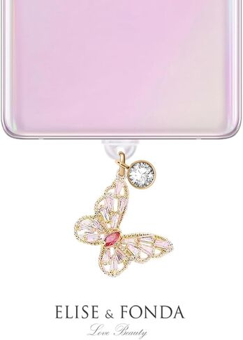 ELISE & FONDA TP334 Type-C USB Charging Port Anti Dust Plug Little Crystal Butterfly Cell Phone Charm for Samsung/Huawei/OnePlus/Xiaomi/oppo Android Phones (Pink) in Saudi Arabia