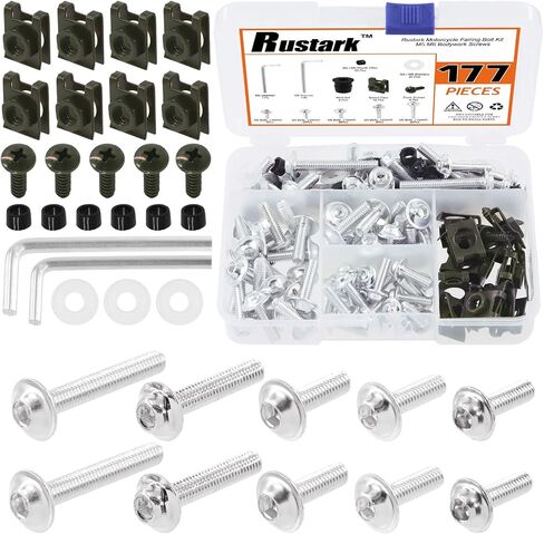 177pcs Motorcycle Universal Fairing Bolt Clip Fasteners Assortment Kit M5 M6 Metal Motorcycle Windscreen Screws Washers Clips Kit for Motorcycle Automotive (Blue) in Saudi Arabia