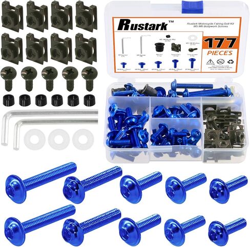 177pcs Motorcycle Universal Fairing Bolt Clip Fasteners Assortment Kit M5 M6 Metal Motorcycle Windscreen Screws Washers Clips Kit for Motorcycle Automotive (Blue) in Saudi Arabia