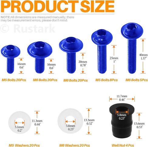 177pcs Motorcycle Universal Fairing Bolt Clip Fasteners Assortment Kit M5 M6 Metal Motorcycle Windscreen Screws Washers Clips Kit for Motorcycle Automotive (Blue) in Saudi Arabia