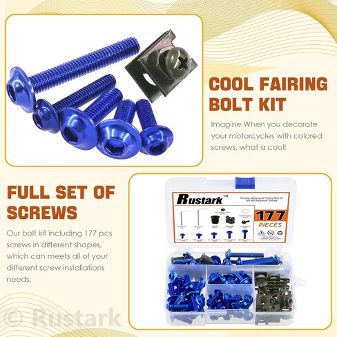 177pcs Motorcycle Universal Fairing Bolt Clip Fasteners Assortment Kit M5 M6 Metal Motorcycle Windscreen Screws Washers Clips Kit for Motorcycle Automotive (Blue) in Saudi Arabia
