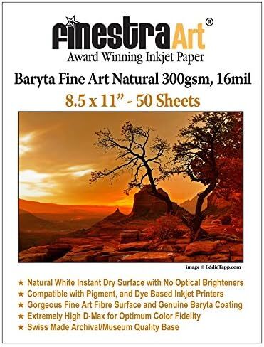 ورق Baryta Fine Art الطبيعي لنفث الحبر مقاس 8.5 × 11 بوصة - 50 ورقة in Saudi Arabia