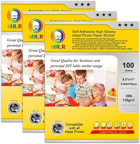 ورق صور قابل للطباعة بنفث الحبر ذاتي اللصق عالي اللمعان 50 ورقة لكل حزمة 135/80 جرامًا للمتر المربع 8.5 × 11 بوصة حجم الرسالة 216 × 279 مم in Kuwait