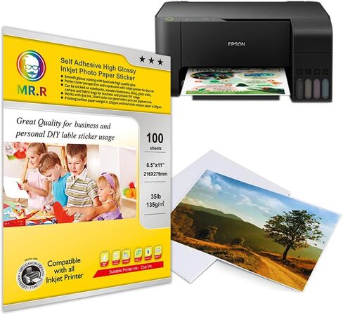 ورق صور قابل للطباعة بنفث الحبر ذاتي اللصق عالي اللمعان 50 ورقة لكل حزمة 135/80 جرامًا للمتر المربع 8.5 × 11 بوصة حجم الرسالة 216 × 279 مم in Kuwait