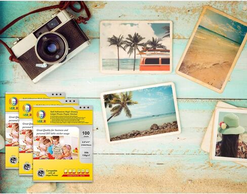 ورق صور قابل للطباعة بنفث الحبر ذاتي اللصق عالي اللمعان 50 ورقة لكل حزمة 135/80 جرامًا للمتر المربع 8.5 × 11 بوصة حجم الرسالة 216 × 279 مم in Kuwait