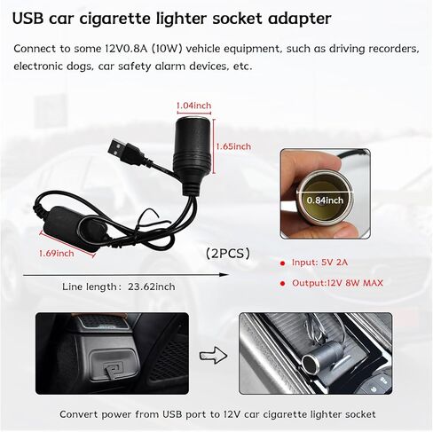 USB إلى مقبس ولاعة السجائر، 47.24 بوصة 5 فولت USB A ذكر إلى 12 فولت مقبس ولاعة السجائر في السيارة كابل محول أنثى، كابل محول الطاقة لمسجل قيادة السيارة GPS E-Dog in Kuwait