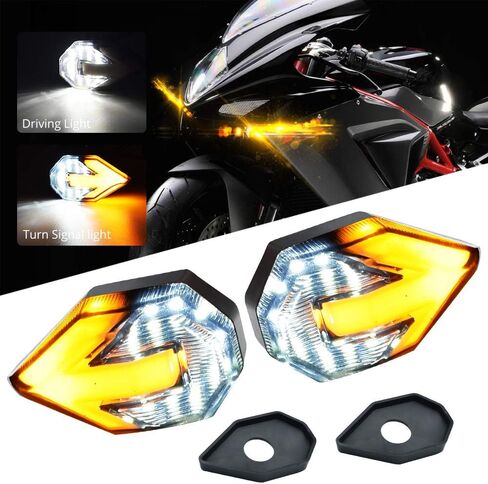 Motorcycle Turn Signal LED Lights 21 SMD LEDs Arrow Amber Bilnker & Blue DRL Brake LED Indicator Waterproof for Yamaha Suzuki Kawasaki Motorbike.2-Pack.(Blue/Amber) in Kuwait