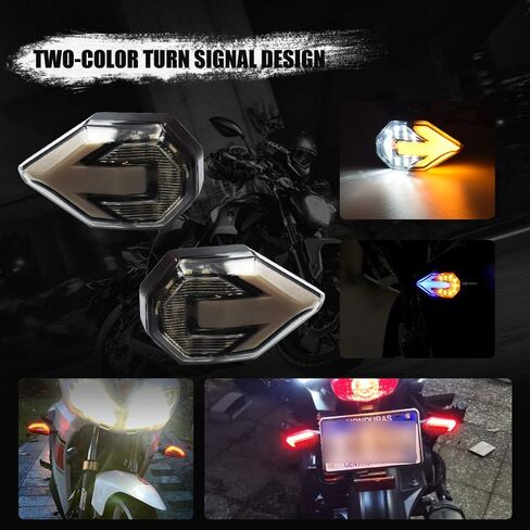 Motorcycle Turn Signal LED Lights 21 SMD LEDs Arrow Amber Bilnker & Blue DRL Brake LED Indicator Waterproof for Yamaha Suzuki Kawasaki Motorbike.2-Pack.(Blue/Amber) in Kuwait