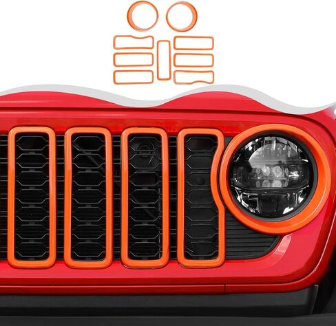 شبكة شبكية شبكية وغطاء أمامي وإكسسوارات ديكور خارجية متوافقة مع ملحقات Jeep Wrangler JL Gladiator JT الخارجية 2024+ (شبكة برتقالية بدون شبكة) in Kuwait