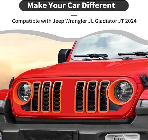 شبكة شبكية شبكية وغطاء أمامي وإكسسوارات ديكور خارجية متوافقة مع ملحقات Jeep Wrangler JL Gladiator JT الخارجية 2024+ (شبكة برتقالية بدون شبكة) in Kuwait