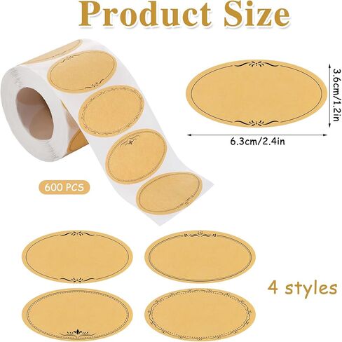 600 PCS Natural Kraft Jar Canning Labels, 1.2" x 2.4" Self Adhesive Mason Jar Labels for Food Containers Water Bottles Spice Kitchen Pantry Restaurant Storage Organization in Saudi Arabia