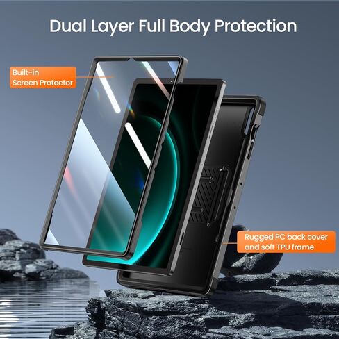 ZtotopCases for Samsung Galaxy Tab S9 FE Plus/S9 Plus 5G Case 12.4 Inch, Built-in Screen Protector/S Pen Holder/Kickstand, Full-Body Dual Layer Shockproof Protective Cover for Tablet S9 FE+/S9+, Black in Kuwait