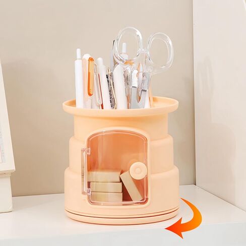 حامل قلم رصاص للمكتب من GIB، يدور 360 درجة مع فتحة أمامية لمنظمات الأقلام المكتبية لتخزين سطح المكتب ومستلزمات القرطاسية ووعاء الأكواب للمكتب والمدرسة والمنزل، برتقالي in Kuwait