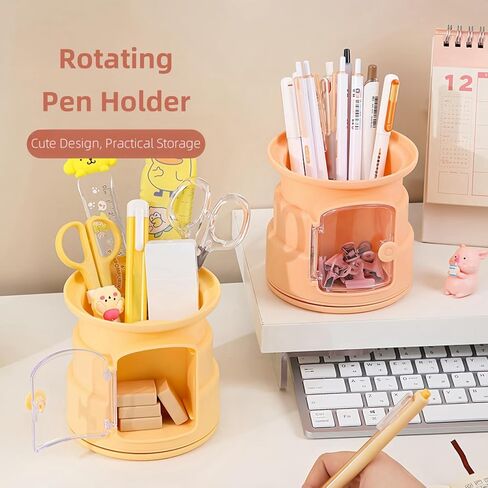 حامل قلم رصاص للمكتب من GIB، يدور 360 درجة مع فتحة أمامية لمنظمات الأقلام المكتبية لتخزين سطح المكتب ومستلزمات القرطاسية ووعاء الأكواب للمكتب والمدرسة والمنزل، برتقالي in Kuwait
