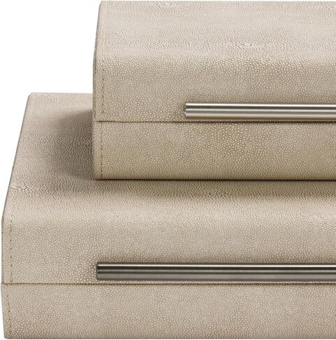 مجموعة Kingflux Ivory Shagreen مكونة من قطعتين صناديق تخزين مزخرفة لمنظم مجوهرات ديكور المنزل الحديث، منظم إكسسوارات للنساء والرجال مع مقبض معدني رمادي (عاجي) in Kuwait