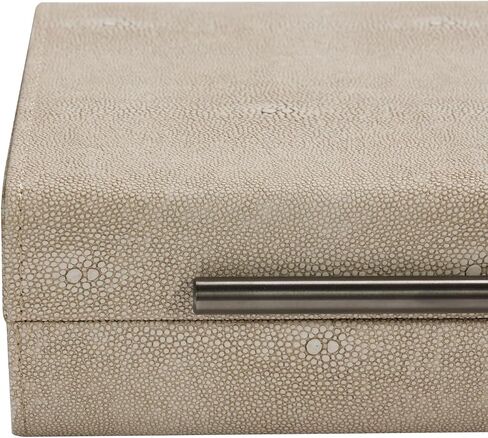 مجموعة Kingflux Ivory Shagreen مكونة من قطعتين صناديق تخزين مزخرفة لمنظم مجوهرات ديكور المنزل الحديث، منظم إكسسوارات للنساء والرجال مع مقبض معدني رمادي (عاجي) in Kuwait