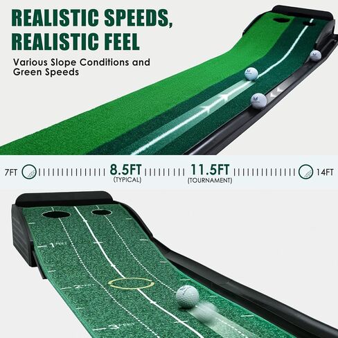 [ Combo Set ] EGOOIEYE Putting Green Set with Two Speeds, Indoors Putting Mat wtih Auto Ball Return, Training Mark, Putting Cup, 2 Hole Sizes, 4 Real Golf Balls, Golf Gifts in Kuwait