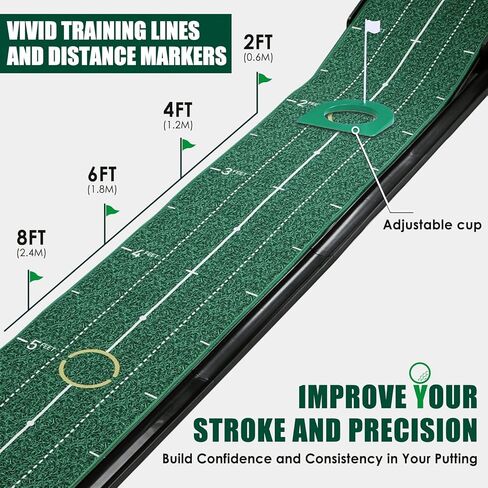 [ Combo Set ] EGOOIEYE Putting Green Set with Two Speeds, Indoors Putting Mat wtih Auto Ball Return, Training Mark, Putting Cup, 2 Hole Sizes, 4 Real Golf Balls, Golf Gifts in Kuwait