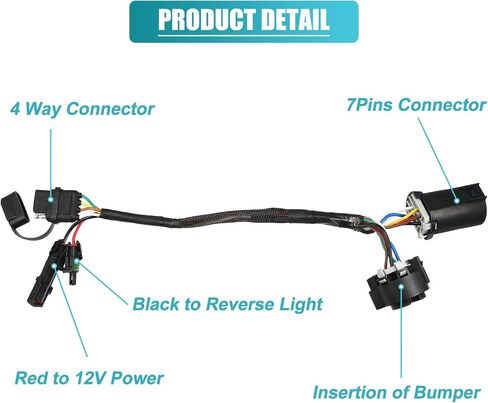 سرج مقطورة X AUTOHAUX 7 دبابيس إلى 4 اتجاهات لتثبيت محول شريط إضاءة الباب الخلفي، وأضواء شفرة الباب الخلفي، وحزام توصيل سريع عكسي وسلك 12 فولت متضمن، لسيارة Jeep Wrangler JK 2009-2019 in Saudi Arabia