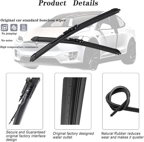 شفرات ممسحة Tesla Model X 2015-2023 مع غسيل متكامل، شفرات ممسحة للزجاج الأمامي/الزجاج الأمامي من السيليكون مقاس 28 بوصة + 18 بوصة قابلة للاستخدام في جميع المواسم، مجموعة ملحقات المعدات الأصلية مكونة من قطعتين in Kuwait
