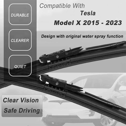 شفرات ممسحة Tesla Model X 2015-2023 مع غسيل متكامل، شفرات ممسحة للزجاج الأمامي/الزجاج الأمامي من السيليكون مقاس 28 بوصة + 18 بوصة قابلة للاستخدام في جميع المواسم، مجموعة ملحقات المعدات الأصلية مكونة من قطعتين in Kuwait